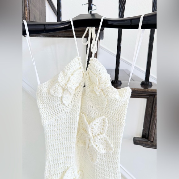 Meshki White Crochet Maxi Dress with Floral Appliqué - Picture 6 of 6